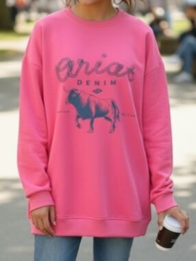 Ariat Hot Pink Country Western Crewneck Sweatshirt W Bull Graphic Womans XL NWOT